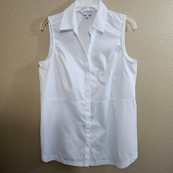 FOXCROFT NYC Heritage Non-Iron White Cotton Sleeveless Button Up Tunic Top~10 - Picture 7 of 10
